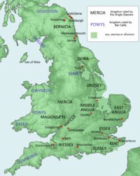 Kingdoms in England and Wales about 600 AD