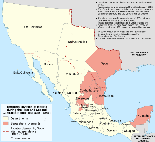 Mexico 1835-1846 administrative map-en-2