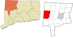 Sharon's location within the Northwest Hills Planning Region and the state of Connecticut