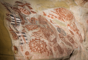 Petroglyphs at Chumash Painted Cave State Historic Park, high above Santa Barbara, California LCCN2013631567