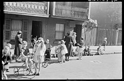 Salvation Army - Surry Hills Sunday morning service in street, Sept 1949, from Series 02- Sydney people & streets, 1948-1950, photographed by Brian Bird (6977871553)