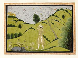 Sudama bows at the glimpse of Krishna's golden palace in Dwarka. ca 1775-1790 painting