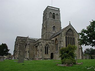 Stone building with square tower