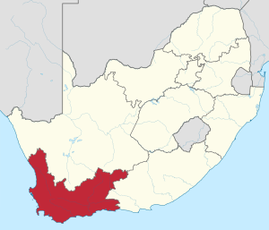 Map showing the location of the Western Cape in the south-western part of South Africa