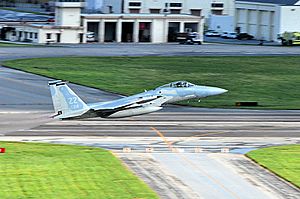 44th Fighter Squadron F-15C Eagle takes off at Kadena Air Base