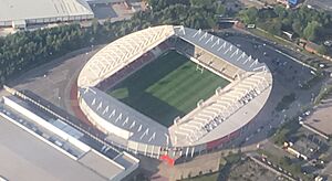 Aerial view of Langtree Park Rugby Stadium 2019
