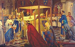Burial of Henry I, 1136 by Harry Morley, painted in 1916