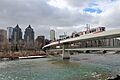 Calgary LRT three-car train crossing Bow River northbound (2013)