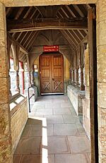 Photograph of the cloister from the porte-cochère to the schoolroom at Churchill Methodist church.