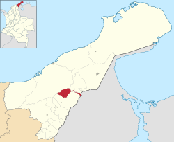 Location of the town and municipality of Hato Nuevo in the Department of La Guajira.