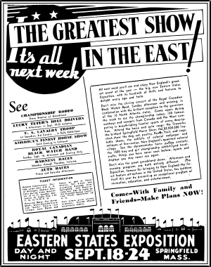 Eastern States Exposition advertisement for 1938