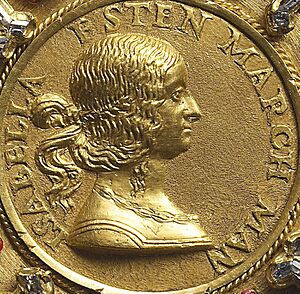 Giancristoforo Romano - Isabella d'Este - Detail of Medal in Gold 1498-1505 - KHM Vienna.jpg