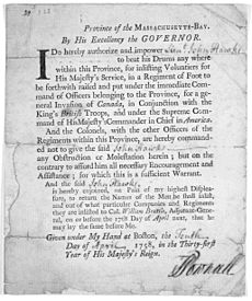 Governor Thomas Pownall order to Lieut Col John Hawke to beat his drum for enlistments