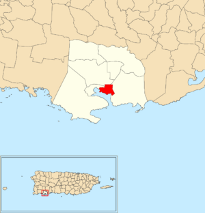 Location of Guánica barrio-pueblo within the municipality of Guánica shown in red