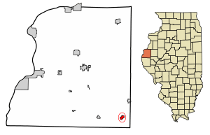 Location of Augusta in Hancock County, Illinois.