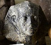 Head of Amenemhat (Ammenemes) III. Mottled diorite, half life-size. 12th Dynasty. From Egypt. The Petrie Museum of Egyptian Archaeology, London