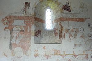 Medieval wall paintings and Norman window in the church of St. Thomas a Becket - geograph.org.uk - 1795359