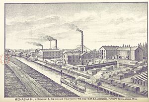 Menasha Hub Spoke and Bending Factory, Menasha in Winnebago County, Wisconsin, from 1880 book History of Winnebago County, Wisconsin, and early history of the Northwest