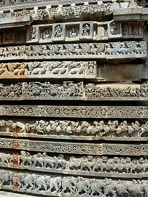 Ornate molding frieze at Hoysaleshwara temple, Halebidu