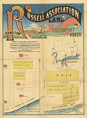 Real estate map of Russell Association Land, Hamilton and Breakfast Creek, ca. 1880s (26372005396)