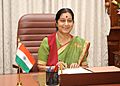 Smt. Sushma Swaraj taking charge as the Union Minister for External Affairs, in New Delhi on May 28, 2014