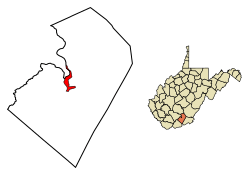 Location of Hinton in Summers County, West Virginia.