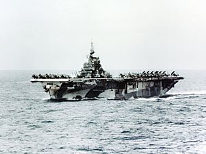 USS Hornet (CV-12) underway at sea on 27 March 1945 (80-G-K-14466)