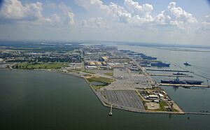 US Navy 110707-N-XZ912-104 An aerial view of Norfolk Naval Station, the largest naval base in the world.jpg