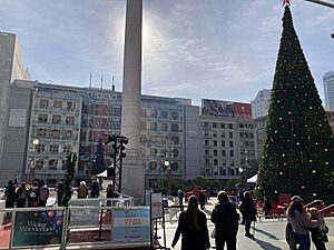 Union Square, San Francisco Christmas tree and ice rink during December 2022