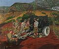 A Camouflaged 25-pounder Gun in Action near Medjez-el-bab- the Hill in the Background is Dzebel Djaffa, Tunis Art.IWMARTLD3231