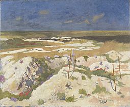 A Grave and a Mine Crater at La Boisselle, August 1917 Art.IWMART2378