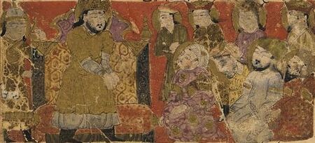 Balami - Tarikhnama - Manuchihr addresses his assembled people and army (cropped)