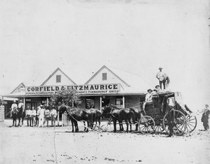 Cobb and Co Coach outside Corfield and Fitzmaurice General Store Winton circa 1890