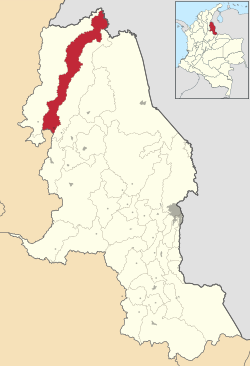 Location of the municipality and town of Convención in the Norte de Santander Department of Colombia.