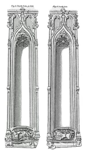 Engravings of 14th century chancel niches in St Margaret's Church, Leicester