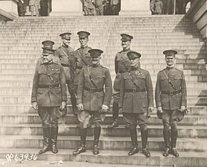 Gen. J. J. Pershing and Staff. Group showing Gen. J. J. Pershing and Staff standing on State, War, and Navy Building steps. Washington, D.C - DPLA - 1c56a88aeb0697950857227de7c3def9 (cropped) (cropped)