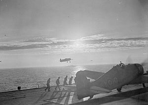 Grumman Hellcats of 1840 Squadron returning to HMS Furious after the strike against the TIRPITZ and other enemy shipping during Operation Mascot on 17 July 1944 IWM A24771