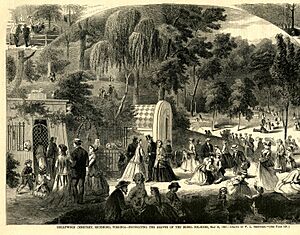 Hollywood Cemetery, Richmond, Virginia - Decorating the graves of the Rebel soldiers, May 31, 1867 (16682540833)