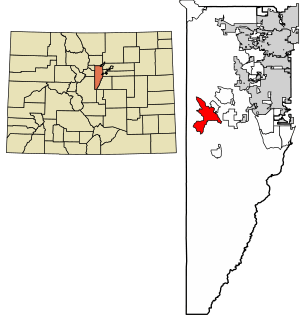 Location of the Evergreen CDP in Jefferson County, Colorado.
