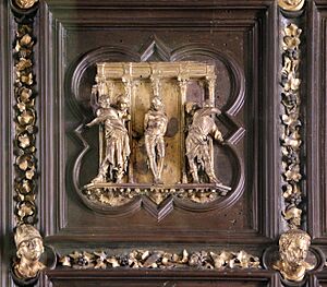 Lorenzo ghiberti e aiuti, porta nord del battistero di firenze, cornici, 15 flagellazione