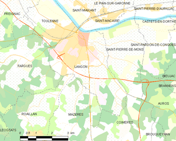 Map of the commune of Langon