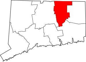 Map of Connecticut highlighting Tolland County