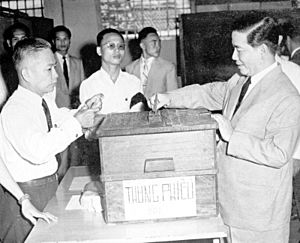 Ngô Đình Diệm voting in 1959 South Vietnamese parliamentary election, August 30th 1959