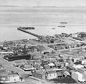 North Beach and Meigg's Wharf, from Russian Hill, San Francisco, by Thomas Houseworth & Co.mono