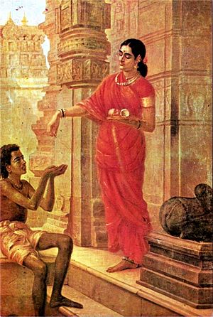 Ravi Varma-Lady Giving Alms at the Temple