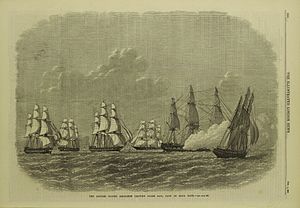 The British Flying Squadron leaving False Bay, Cape of Good Hope - ILN 1869