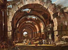 Viviano Codazzi and Filippo Lauri - Arches in ruins and Hecuba’s vengeance over Polymestor