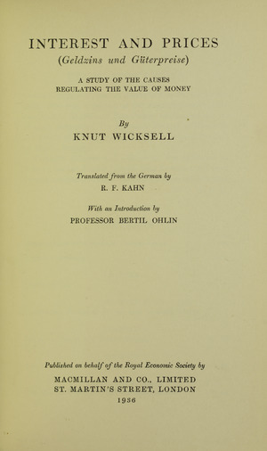 Wicksell - Geldzins und Güterpreise, 1936 - 5770488