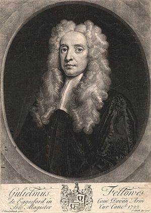 Bust-length oval portrait of William Fellowes, in a long wig, wearing white bands