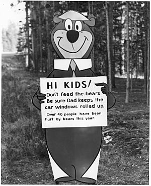 Yogi Bear with "don't feed the bears" message - NARA - 286013